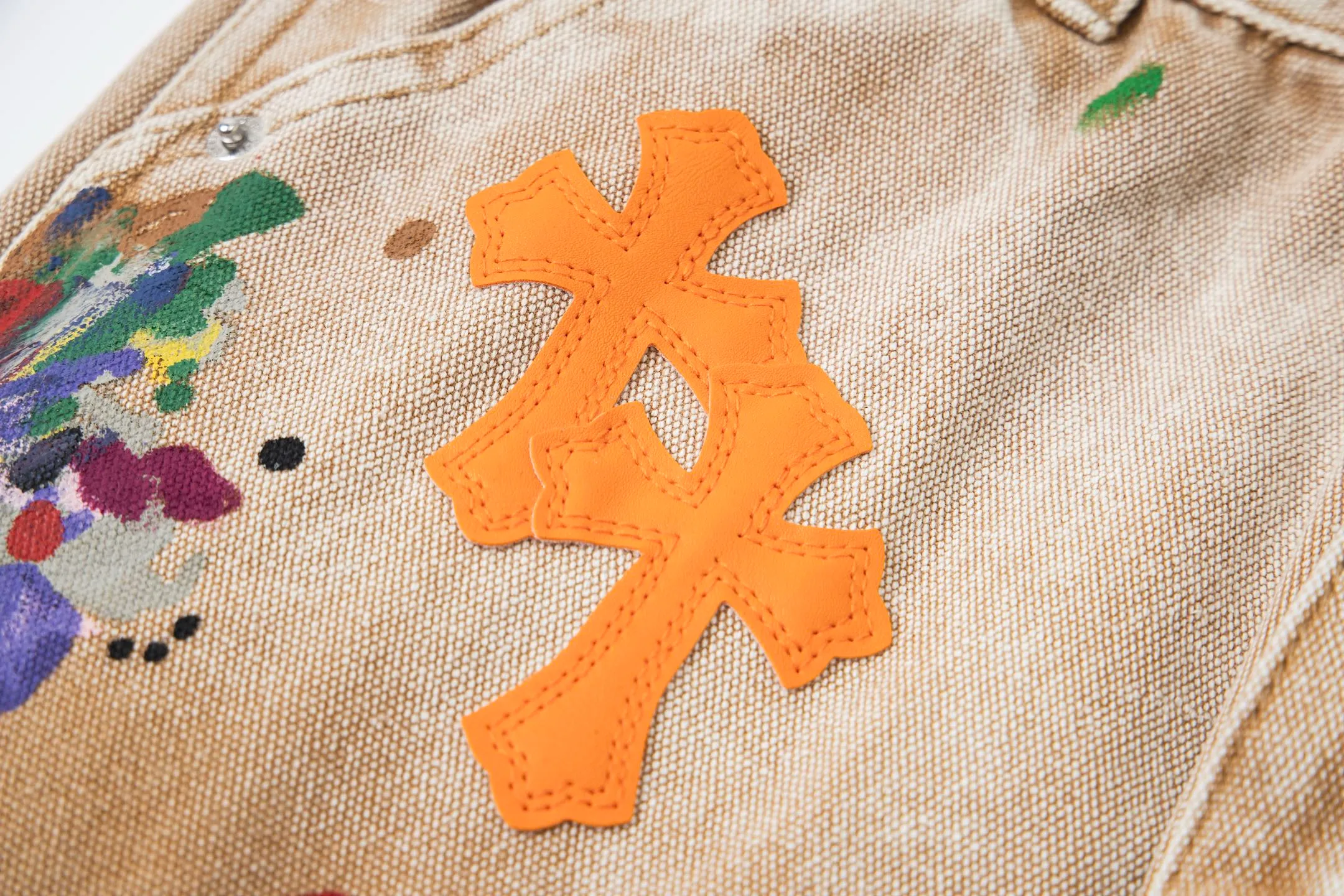 #8200 P260💰 Independent GALLERY DEPT. Vintage splash-ink splicing khaki orange cross loose washed flared jeans - truly restore the ultimate vintage texture - original hardware accessories washed and other elevators, QR code analysis are all purchased from the original factory, high degree of restoration, you are welcome to compare with certain products ~ - three-dimensional version Loose and comfortable, not picky about the figure, tall and slim, factory Seiko, original quality control, same style for men and women, can be matched with couples, versatile recommendation Essential jeans for all seasons - sizes: 28 30 32 34 36